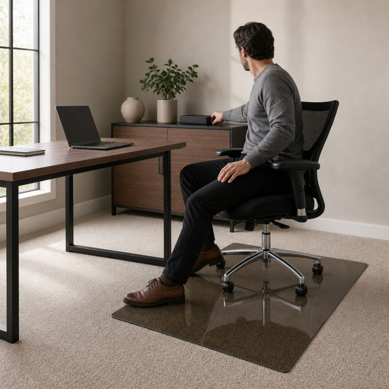 TheGlassMat Glass Chair Mat – Bronze Finish 1/4-Inch Tempered Glass