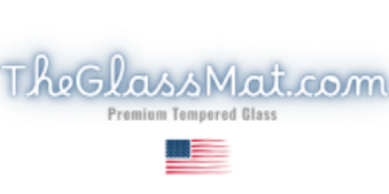 Logo of TheGlassMat.com with a U.S. flag on a white background
